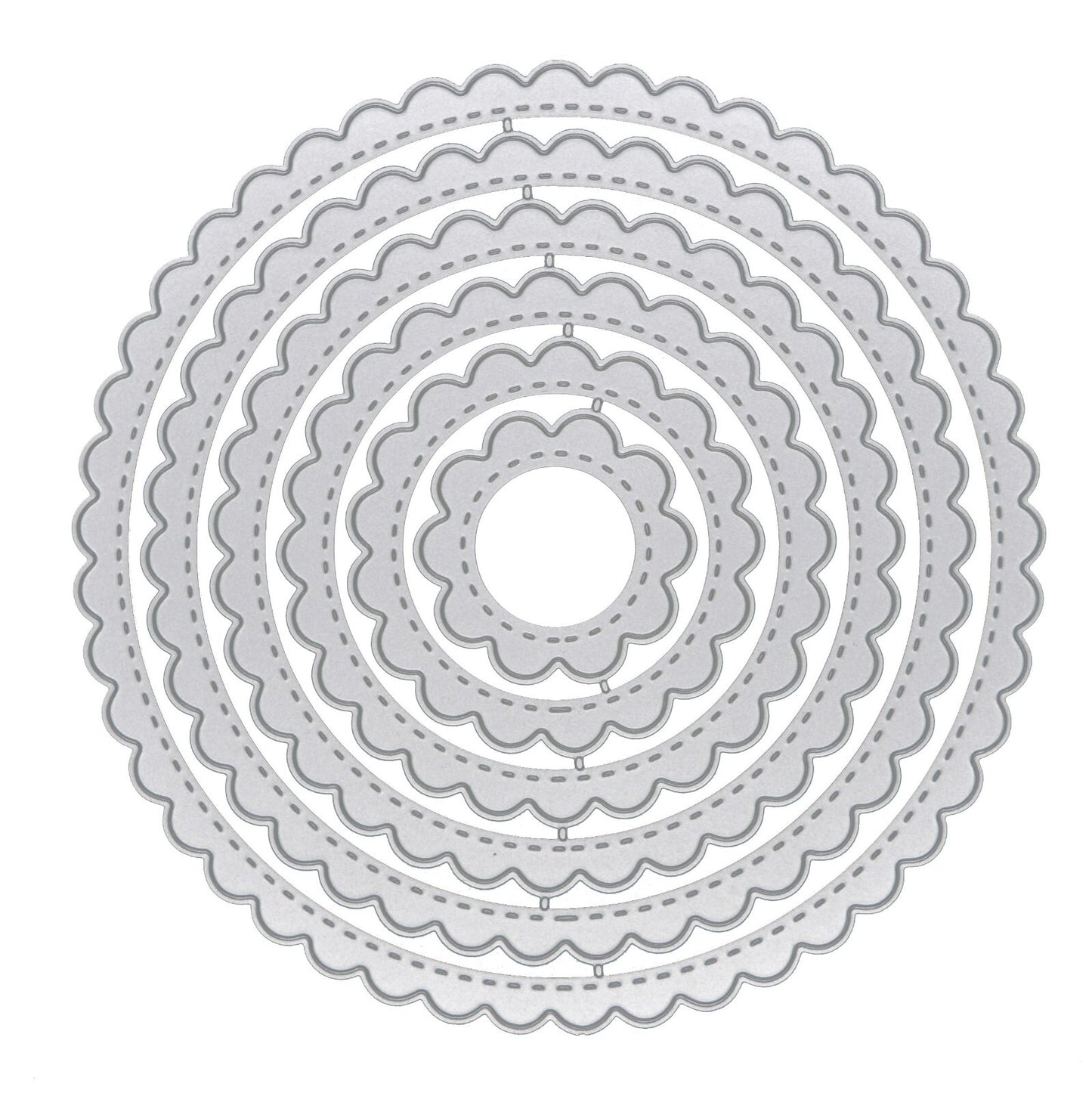 Large Nest of 6 Circle Scallop + Stitch Patterned Metal Cutting Dies, Round, I6