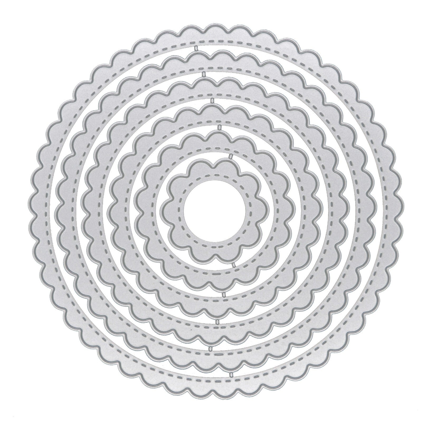Large Nest of 6 Circle Scallop + Stitch Patterned Metal Cutting Dies, Round, I6