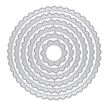 Large Nest of 6 Circle Scallop + Stitch Patterned Metal Cutting Dies, Round, I6