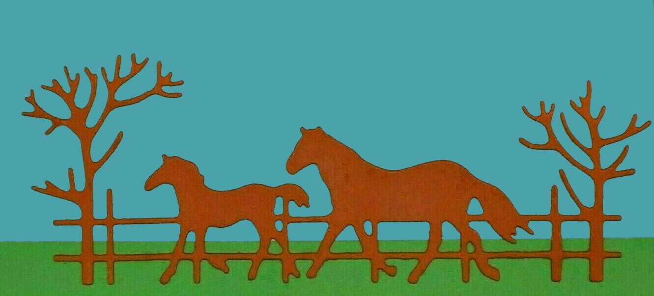 Horse & Foal, Fence Trees Metal Cutting Die, Card Making, Paper Crafts, A3