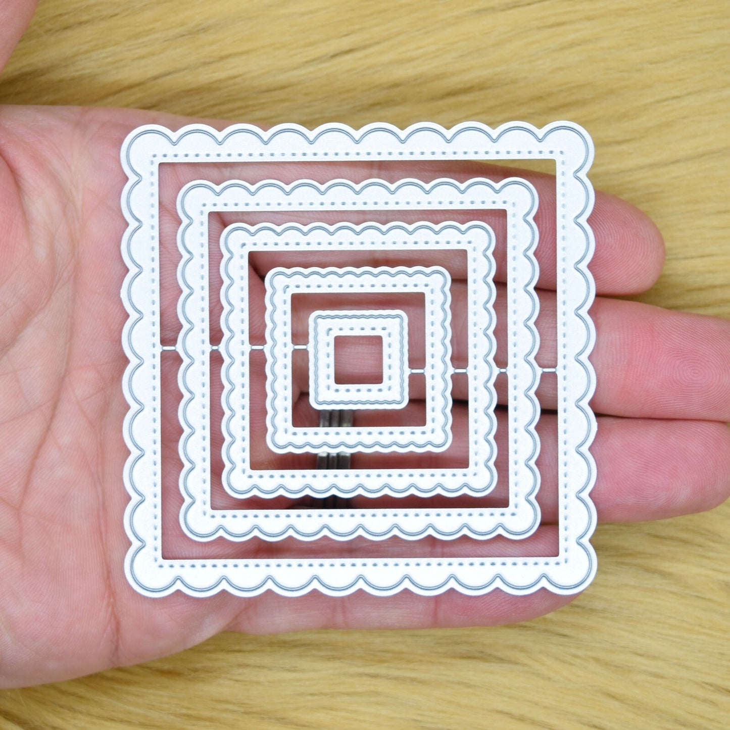 Nest of 5 Square Scallop & Stitch Patterned Metal Cutting Dies. Card Making, E3