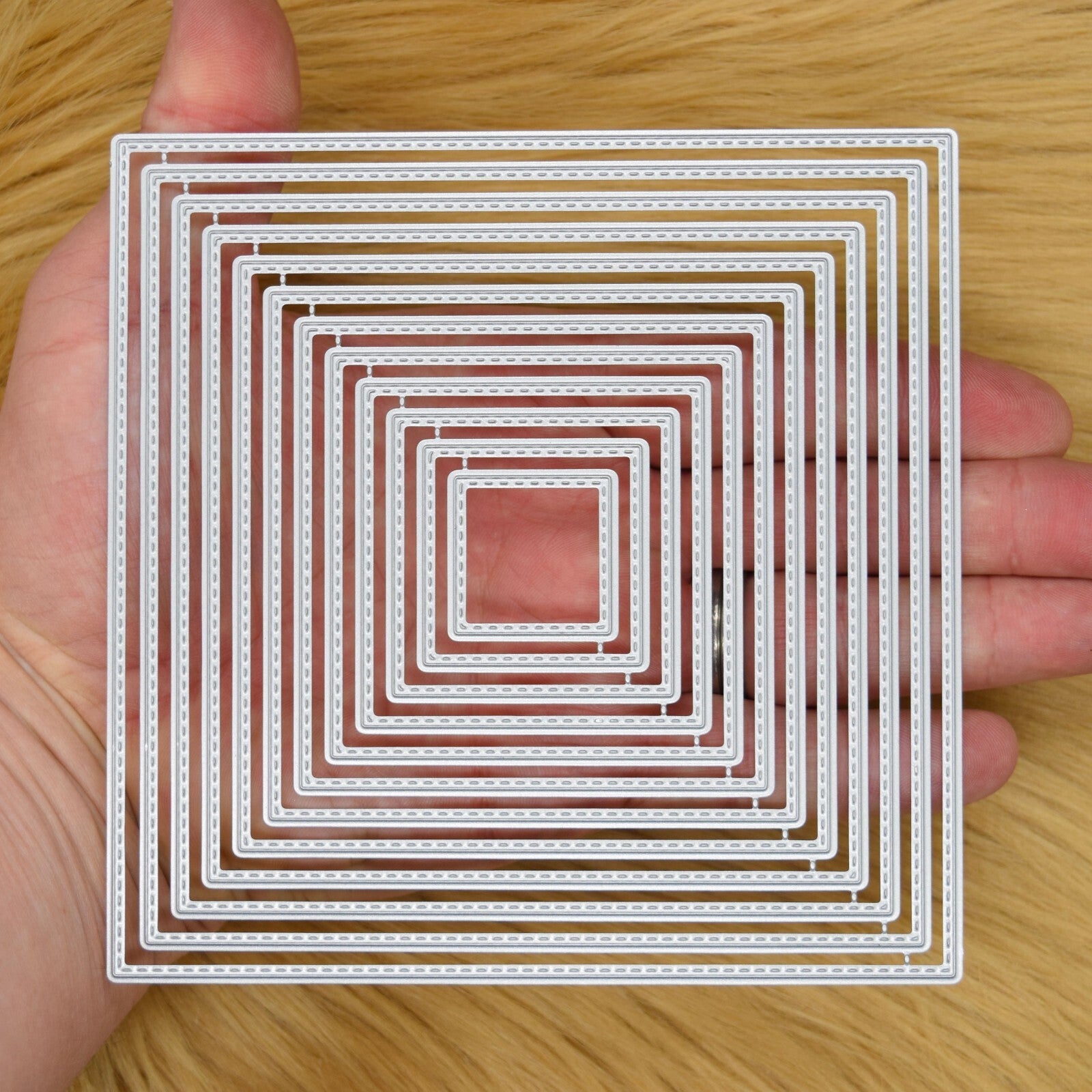 Nest of 12 Square Stitch Patterned Metal Cutting Dies Card Making *UK SELLER* G6