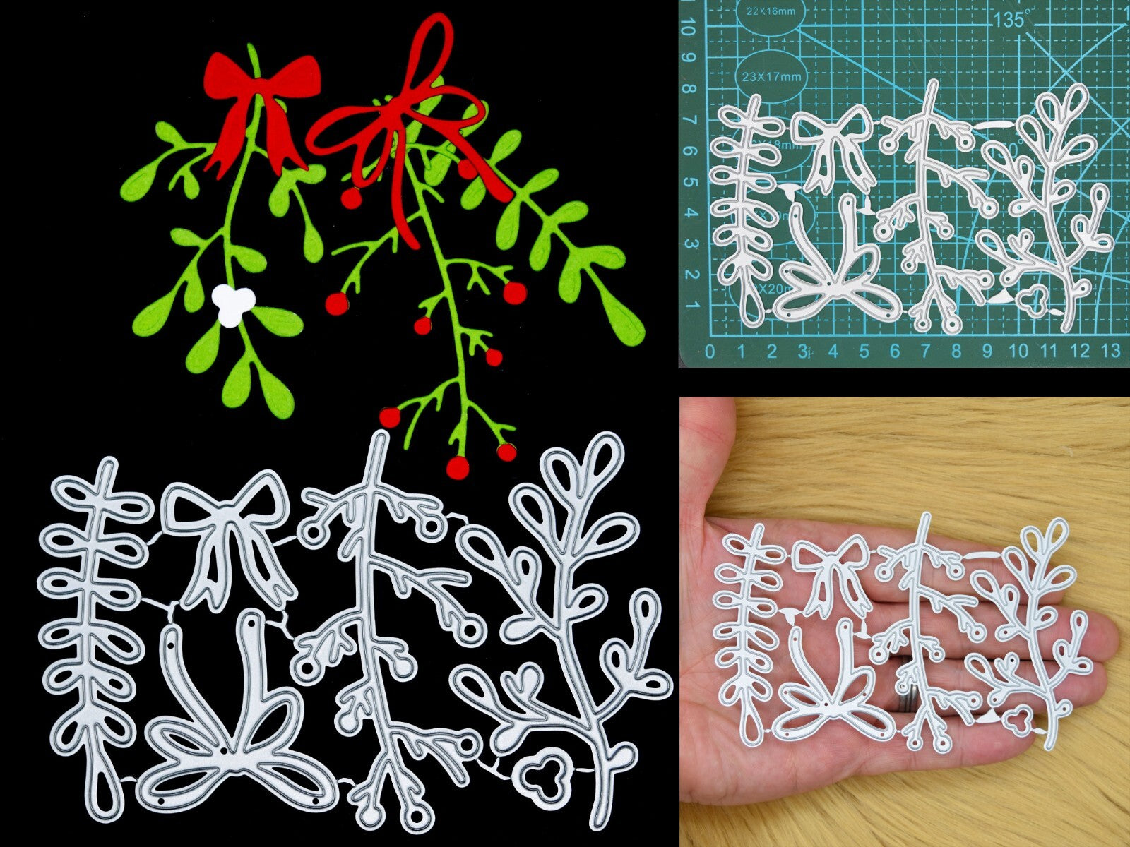 6 Piece Mistletoe & Bow Metal Cutting Die Set, Card Making, Paper Crafts, E7