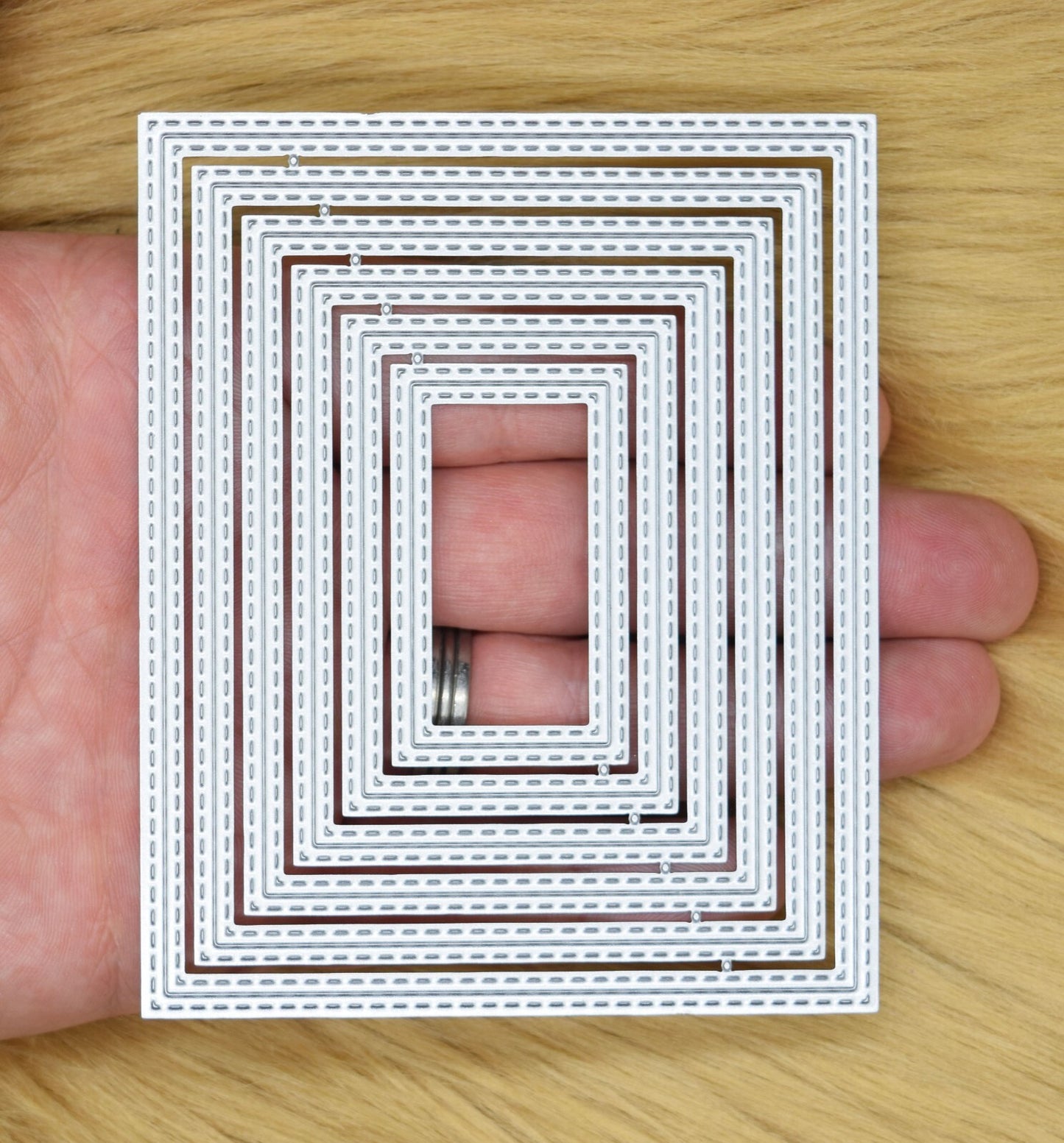 Nest of 6 Rectangle Double Stitch Patterned Metal Cutting Dies, Card Making H8
