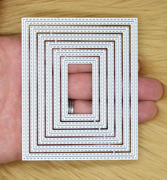 Nest of 6 Rectangle Double Stitch Patterned Metal Cutting Dies, Card Making H8