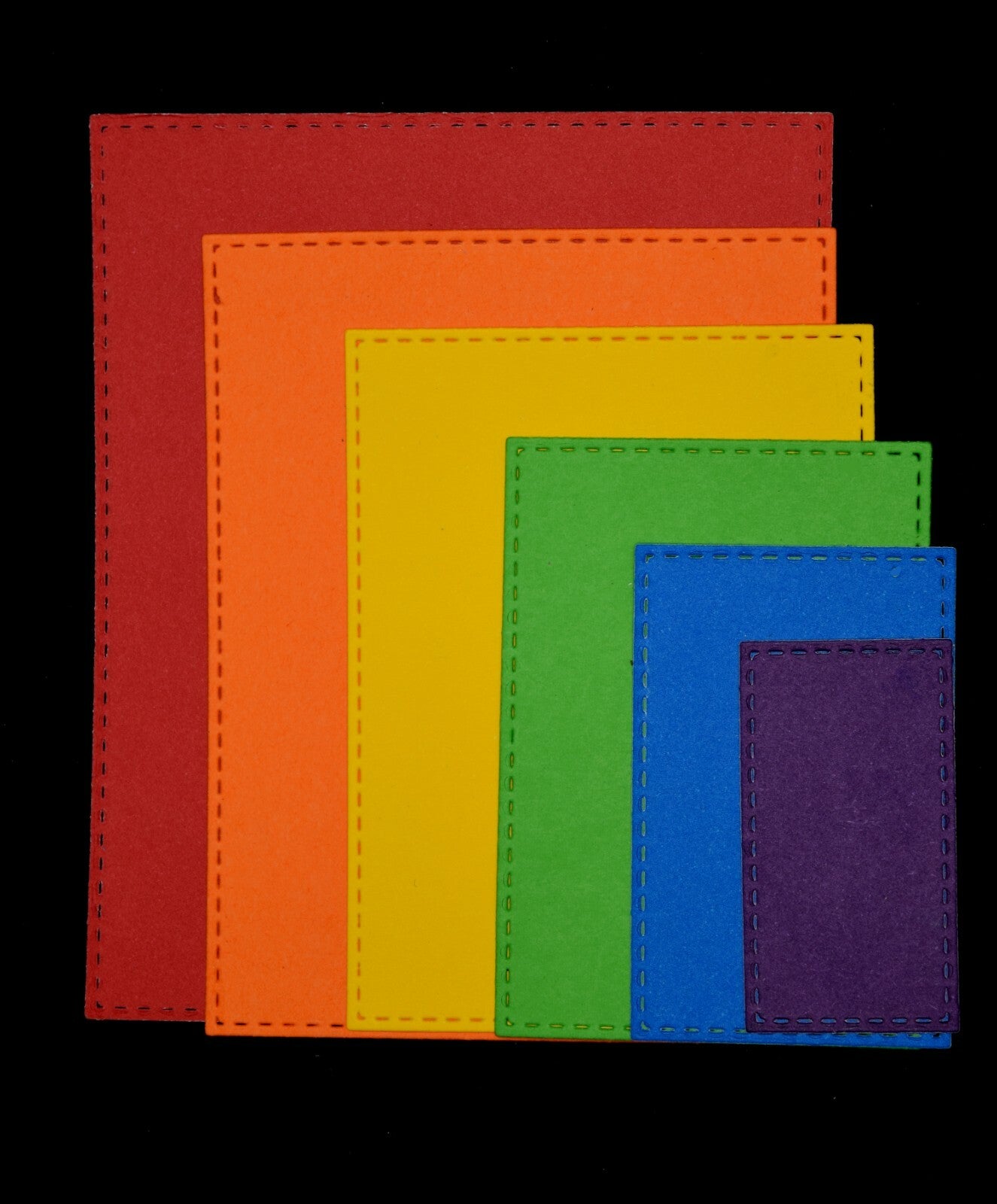 Nest of 6 Rectangle Double Stitch Patterned Metal Cutting Dies, Card Making H8