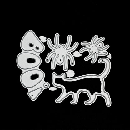 2 Spiders, Cat & "BOO!" Metal Cutting Dies Set, Halloween, Card making Crafts F9