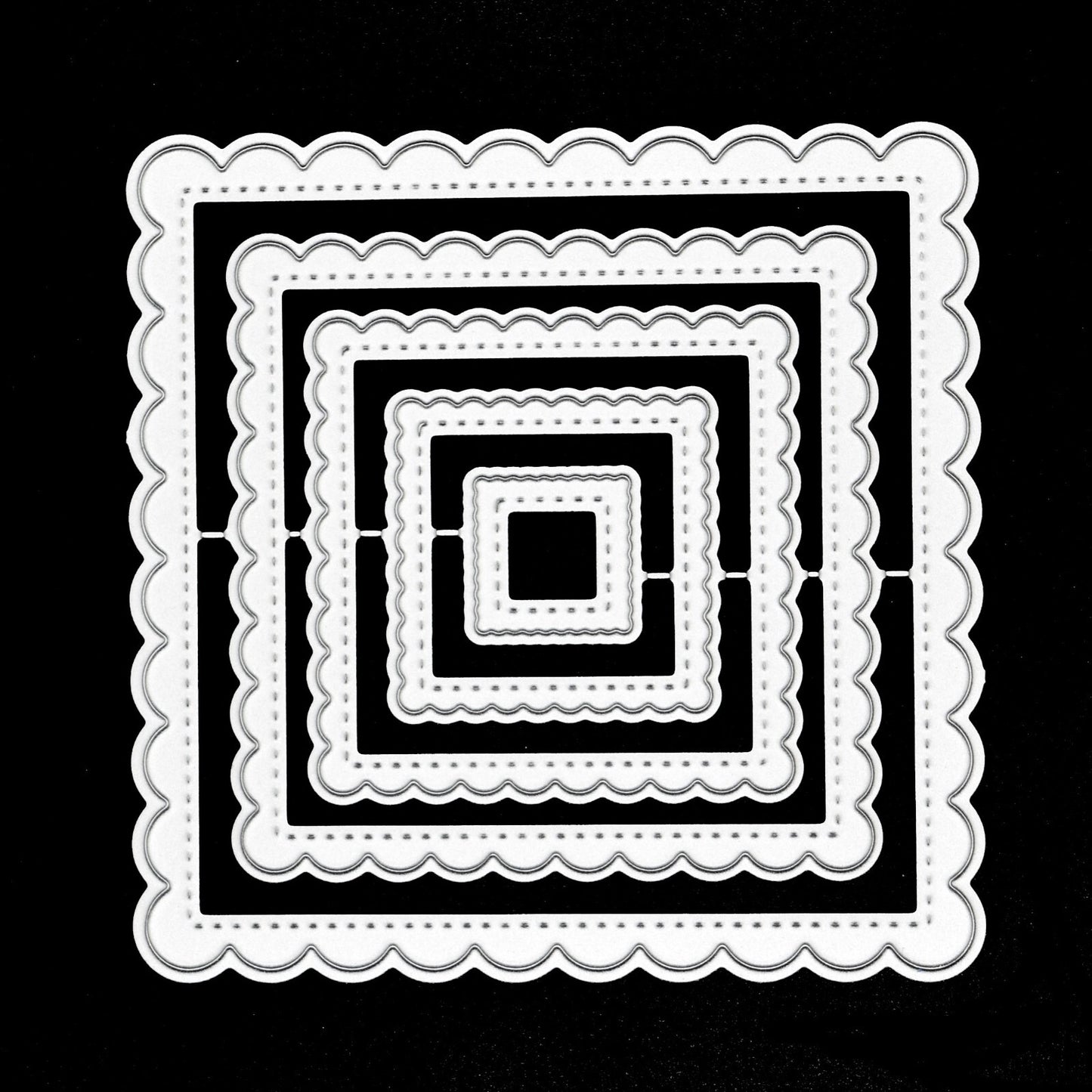 Nest of 5 Square Scallop & Stitch Patterned Metal Cutting Dies. Card Making, E3
