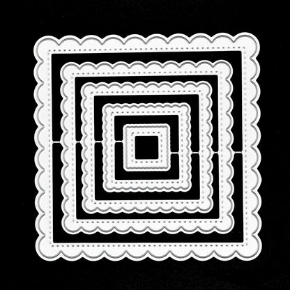 Nest of 5 Square Scallop & Stitch Patterned Metal Cutting Dies. Card Making, E3