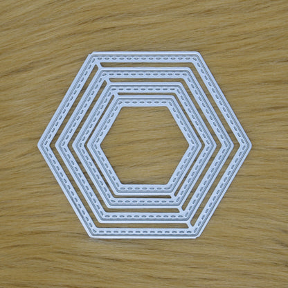Nest of 4 Hexagon Stitch Patterned Metal Cutting Dies, Card Making, Crafts, J1