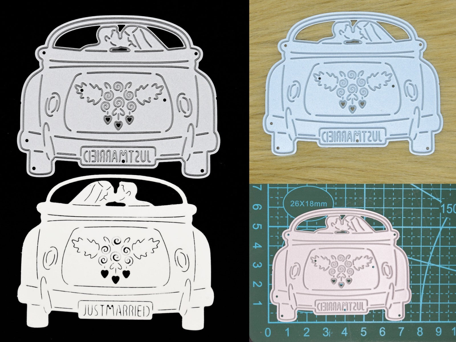 Just Married Newly-Wed Car Metal Cutting Die, Wedding, Mr & Mrs, Card making, I8