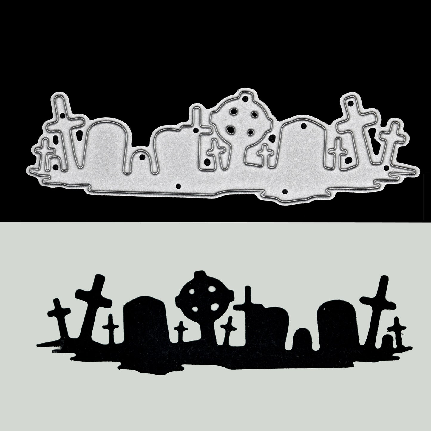 Graveyard Silhouette Metal Cutting Die – Halloween Tombstones Scene Border