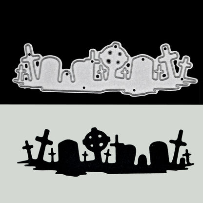 Graveyard Silhouette Metal Cutting Die – Halloween Tombstones Scene Border