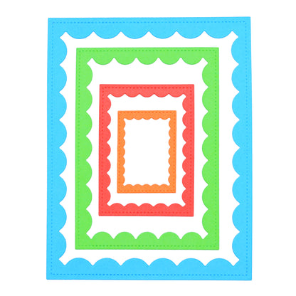 Nest of 4 Rectangle Stitch & Scallop Frame Metal Cutting Dies – Layered Card Frames
