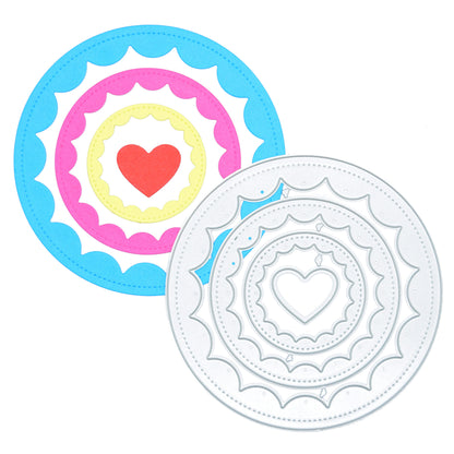 Stitched Scalloped Circle & Heart Metal Cutting Dies Set – Nested Layering Dies