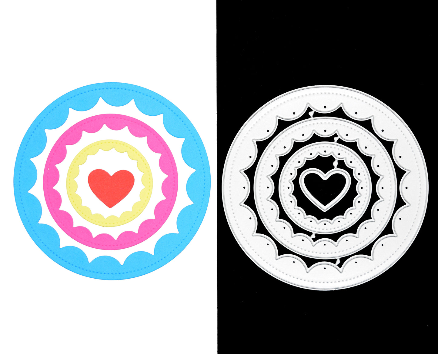 Stitched Scalloped Circle & Heart Metal Cutting Dies Set – Nested Layering Dies
