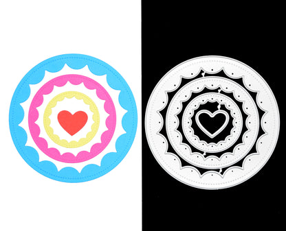 Stitched Scalloped Circle & Heart Metal Cutting Dies Set – Nested Layering Dies