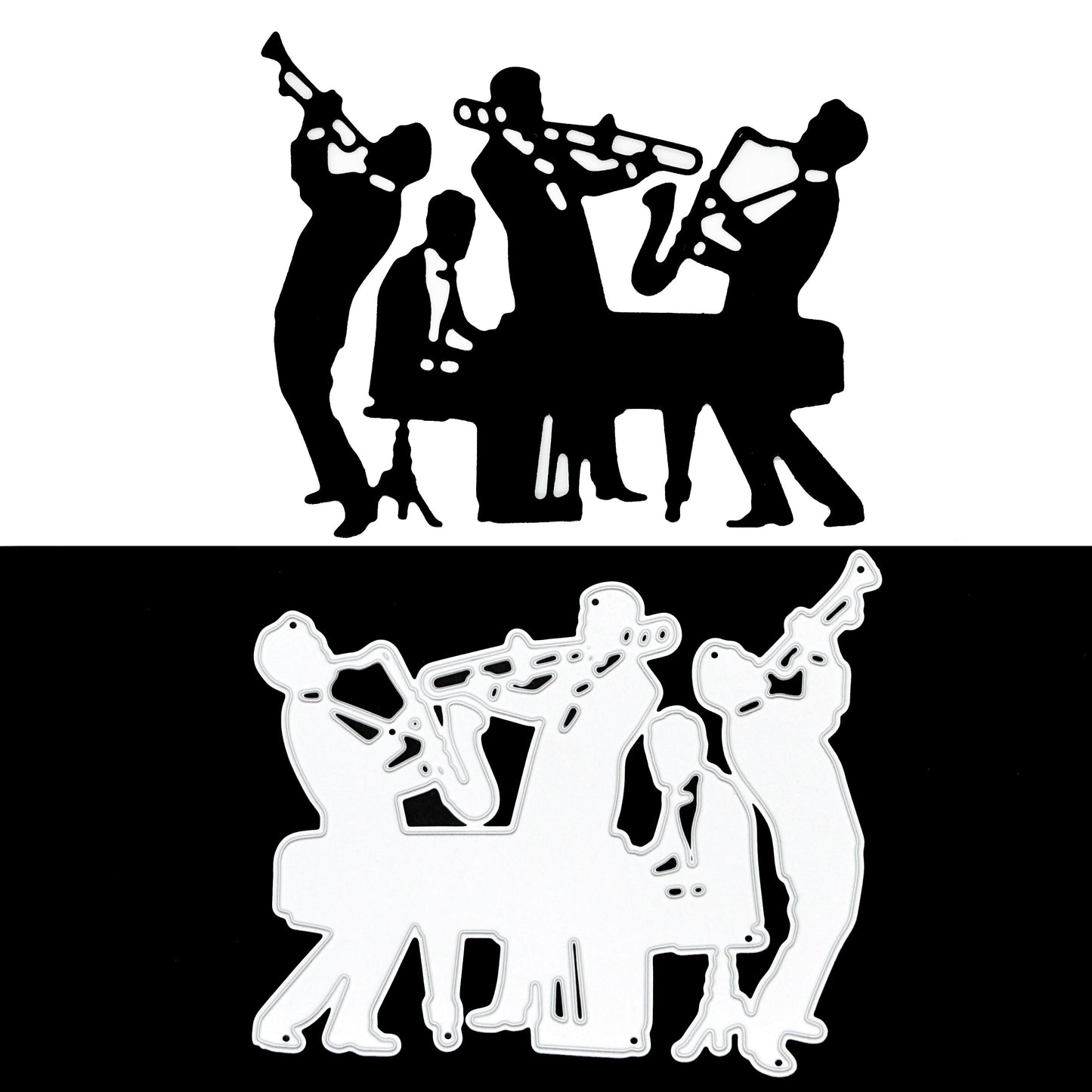 Jazz Band Silhouette Metal Cutting Die – Swing Music Piano & Brass
