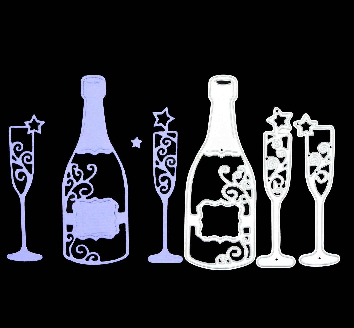 Champagne Bottle & Flute Glasses Metal Cutting Dies – Celebration Set