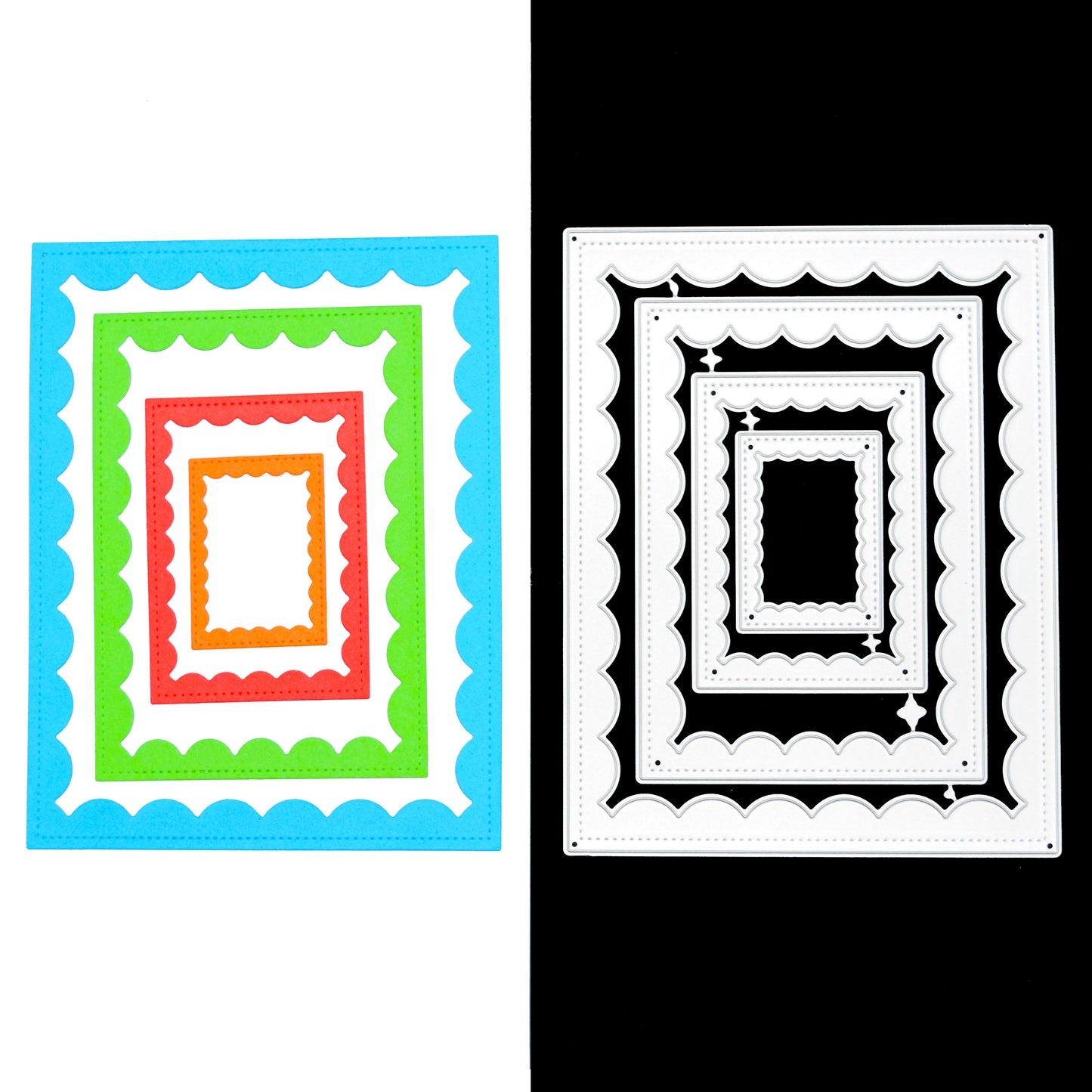 Nest of 4 Rectangle Stitch & Scallop Frame Metal Cutting Dies – Layered Card Frames