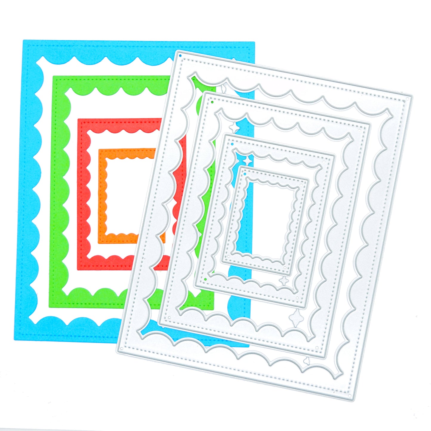 Nest of 4 Rectangle Stitch & Scallop Frame Metal Cutting Dies – Layered Card Frames