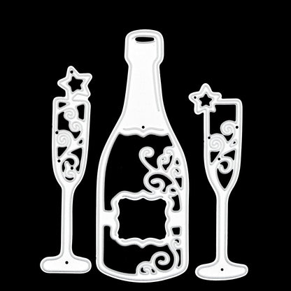 Champagne Bottle & Flute Glasses Metal Cutting Dies – Celebration Set