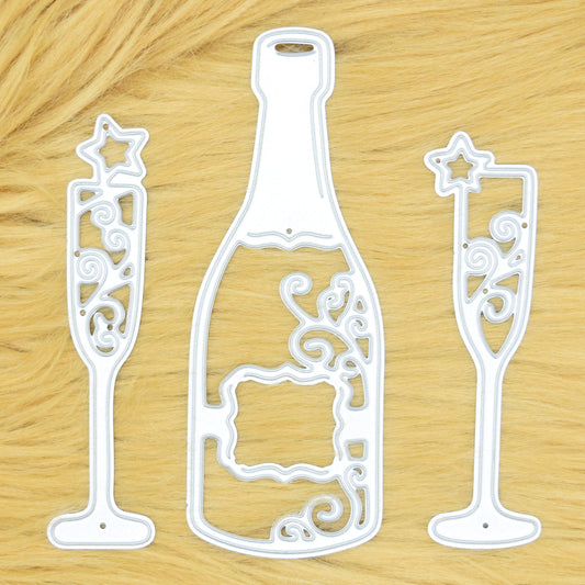 Champagne Bottle & Flute Glasses Metal Cutting Dies – Celebration Set