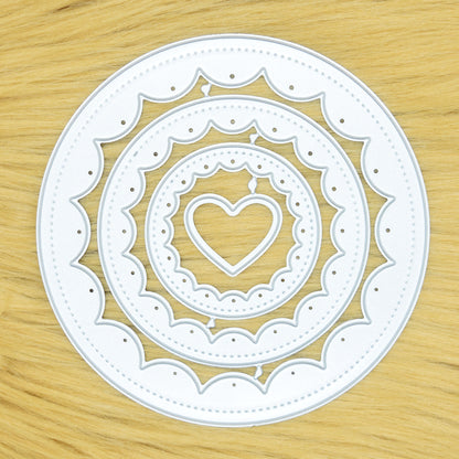 Stitched Scalloped Circle & Heart Metal Cutting Dies Set – Nested Layering Dies