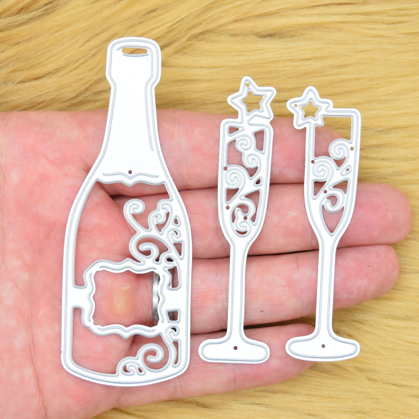 Champagne Bottle & Flute Glasses Metal Cutting Dies – Celebration Set