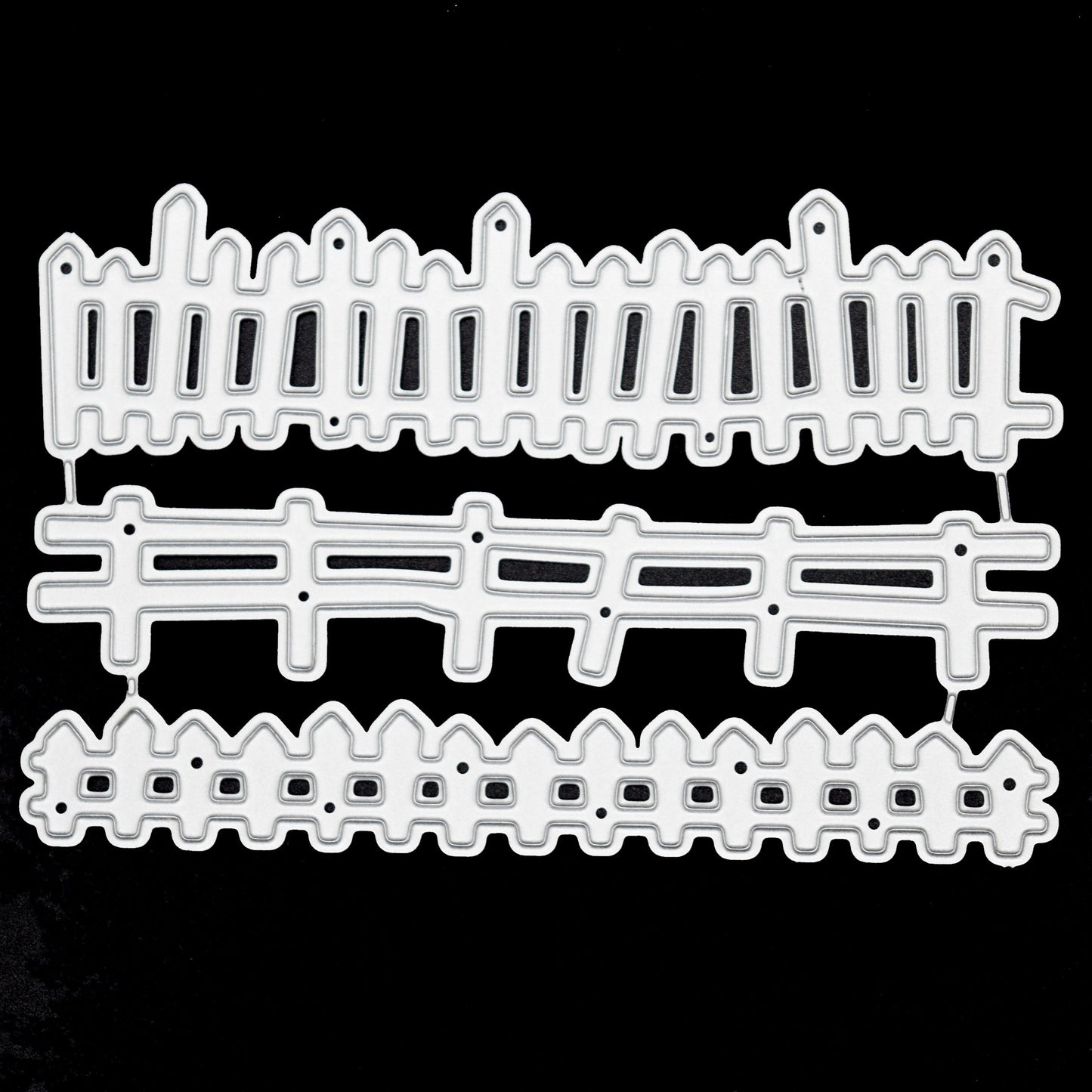 3 Picket Fence Metal Cutting Dies – Garden Border Craft Set