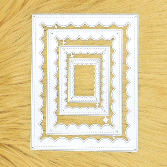 Nest of 4 Rectangle Stitch & Scallop Frame Metal Cutting Dies – Layered Card Frames