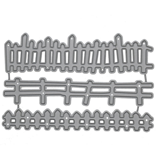 3 Picket Fence Metal Cutting Dies – Garden Border Craft Set