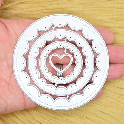 Stitched Scalloped Circle & Heart Metal Cutting Dies Set – Nested Layering Dies