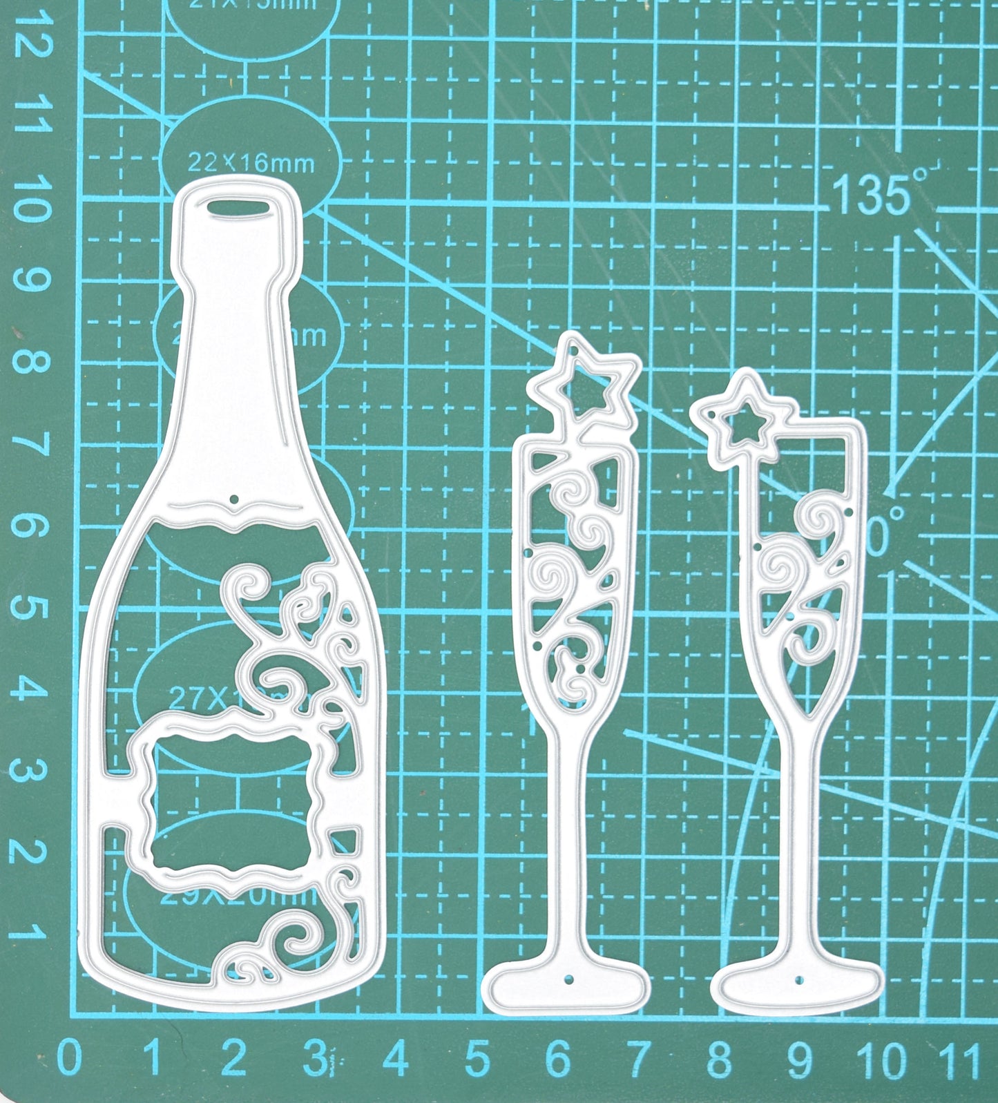 Champagne Bottle & Flute Glasses Metal Cutting Dies – Celebration Set