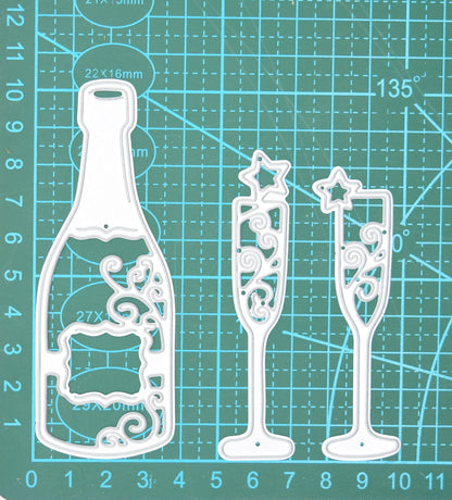 Champagne Bottle & Flute Glasses Metal Cutting Dies – Celebration Set
