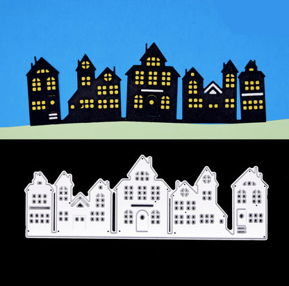 City Street Houses Border Metal Cutting Die – Town Skyline Scene Die