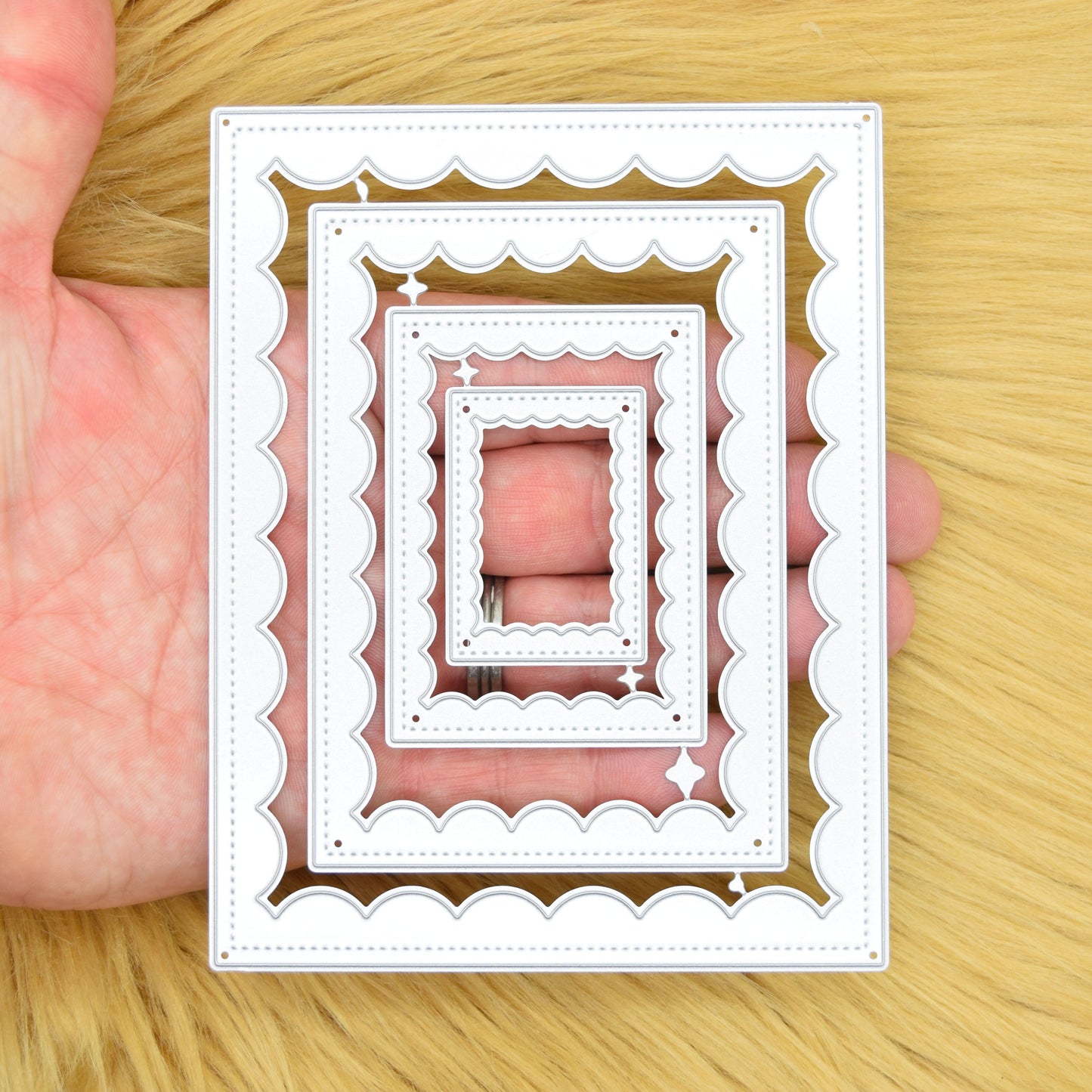 Nest of 4 Rectangle Stitch & Scallop Frame Metal Cutting Dies – Layered Card Frames