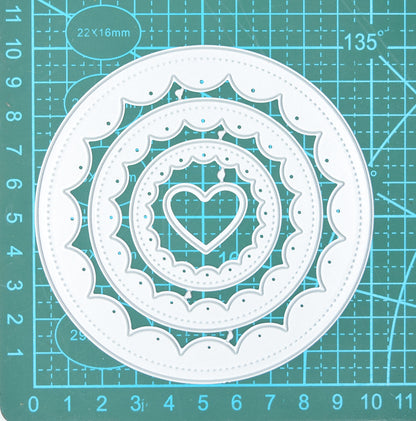 Stitched Scalloped Circle & Heart Metal Cutting Dies Set – Nested Layering Dies