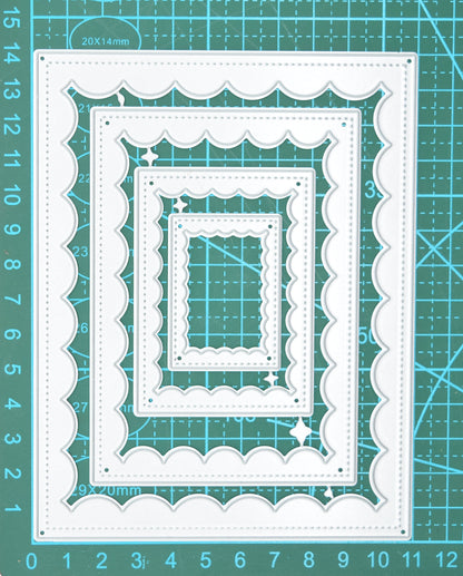 Nest of 4 Rectangle Stitch & Scallop Frame Metal Cutting Dies – Layered Card Frames