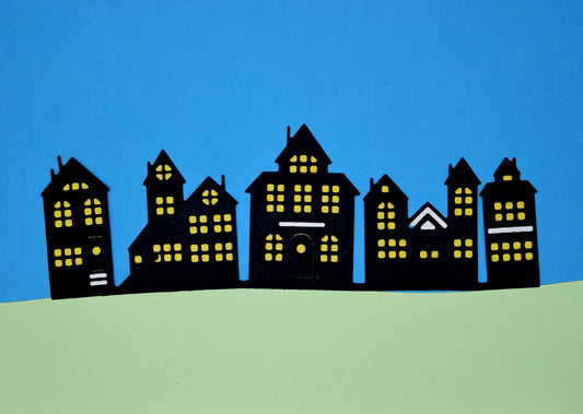City Street Houses Border Metal Cutting Die – Town Skyline Scene Die