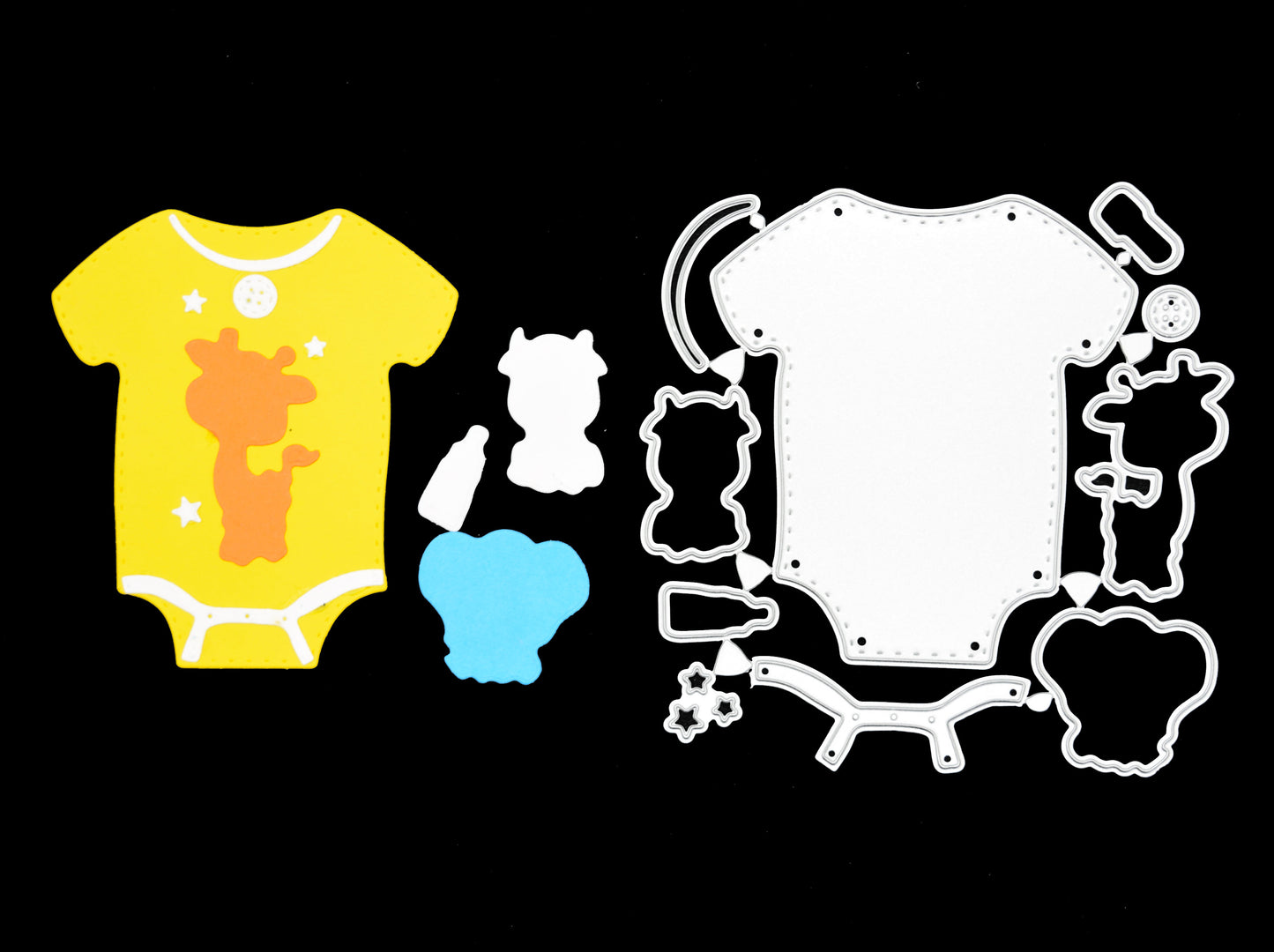 Babygrow Metal Cutting Die Set – Baby Clothes with Giraffe, Elephant & Calf