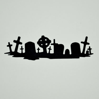 Graveyard Silhouette Metal Cutting Die – Halloween Tombstones Scene Border