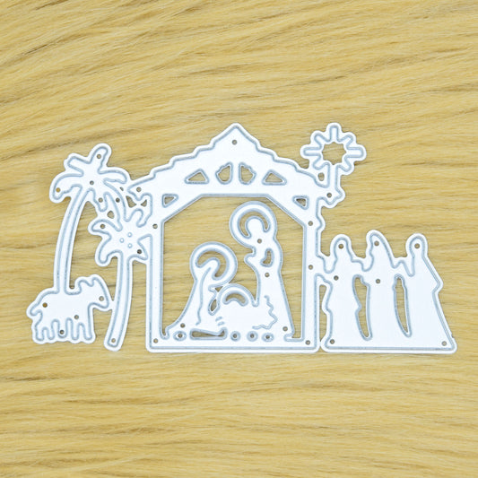 Christmas Stable Nativity Scene Metal Cutting Die – Holy Family & Wise Men