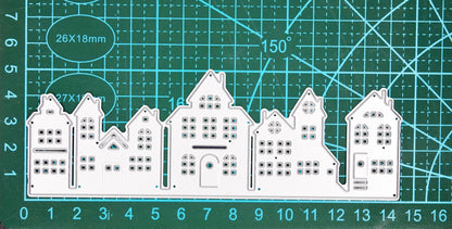 City Street Houses Border Metal Cutting Die – Town Skyline Scene Die