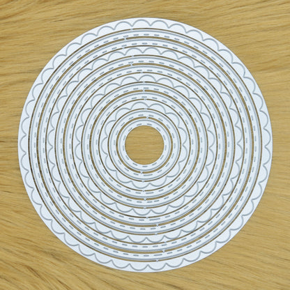 Large Nest of 12 Circle Metal Cutting Dies – Scalloped & Stitched Mixed Edges