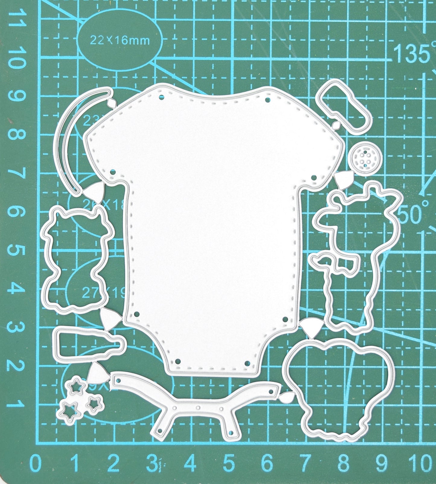 Babygrow Metal Cutting Die Set – Baby Clothes with Giraffe, Elephant & Calf