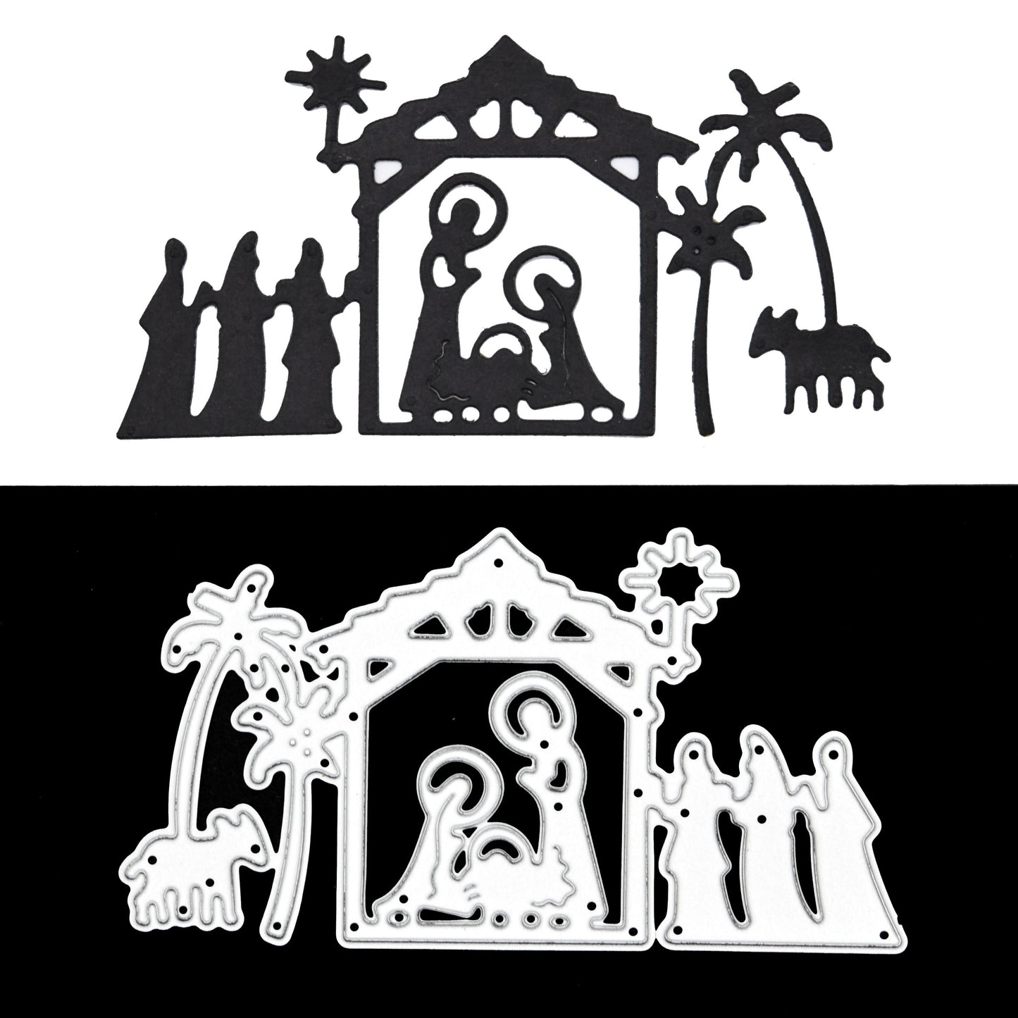 Christmas Stable Nativity Scene Metal Cutting Die – Holy Family & Wise Men