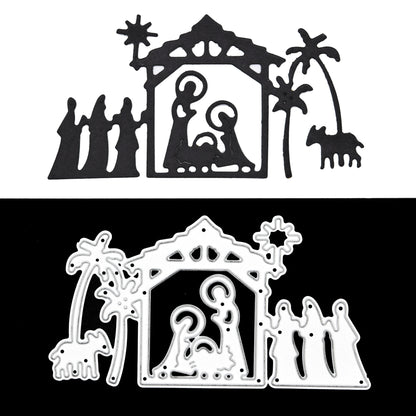 Christmas Stable Nativity Scene Metal Cutting Die – Holy Family & Wise Men