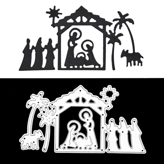 Christmas Stable Nativity Scene Metal Cutting Die – Holy Family & Wise Men