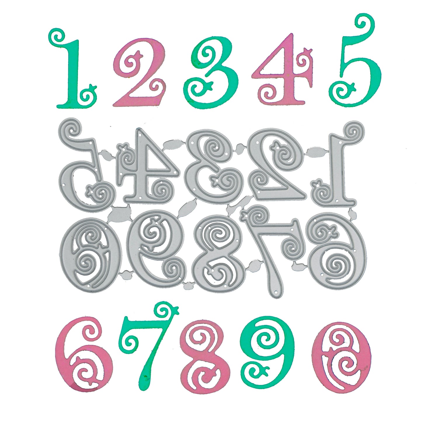 Decorative Numbers Metal Cutting Dies – Swirl Number Set for Card Making